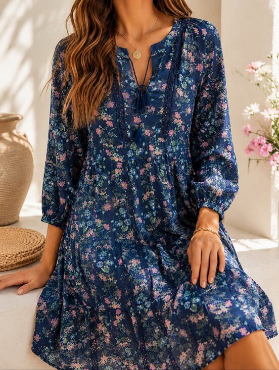 Old Navy Dresses & Skirts - Old Navy Floral Boho Midi Dress Cottagecore Tassel Lace Romantic XXL